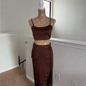 SHEIN Chocolate Brown Midi Skirt